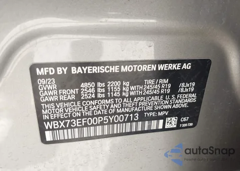 2023 BMW X1 xDrive28I from USA, damaged, VIN WBX73EF00P5Y00713